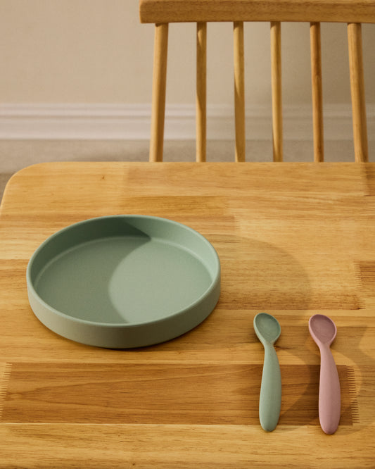 Lily set of two spoons in pink and turquoise silicone