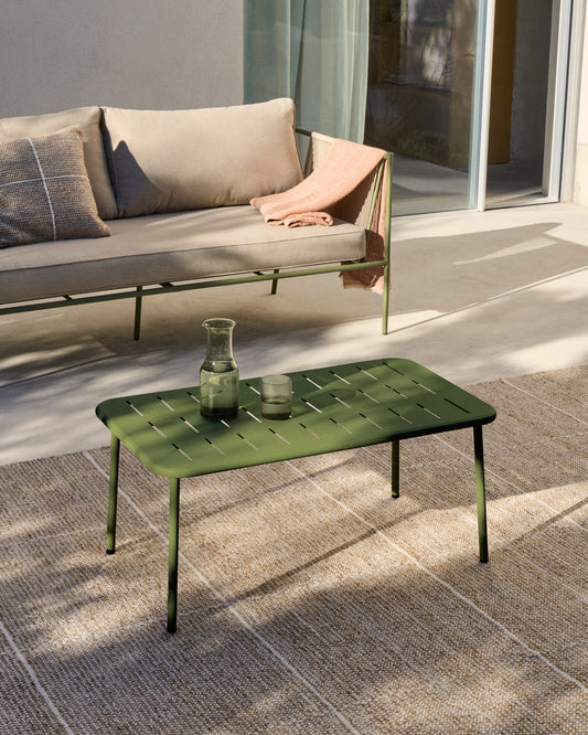Zivia outdoor coffee table in green galvanized steel 90 x 50 cm