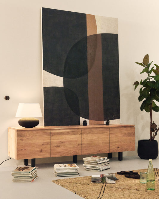 Uxue 4-seater TV cabinet with 4 doors in solid acacia wood with bleached finish 200 x 58 cm