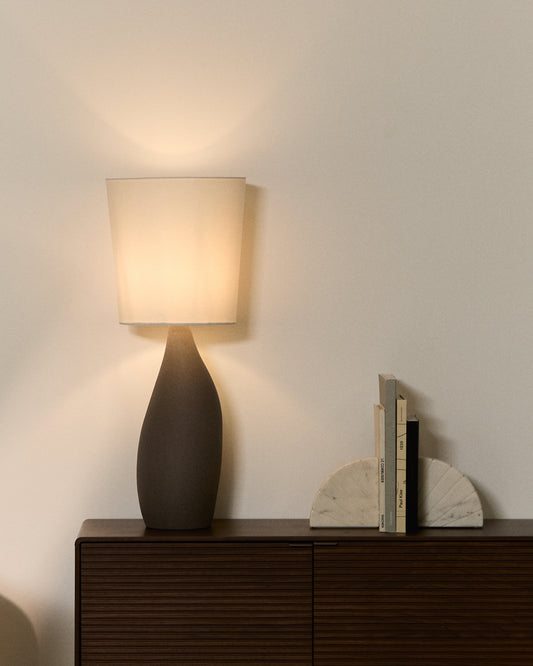 Viona large table lamp with textured stone effect and cotton shade