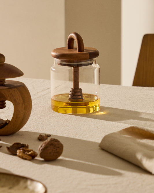 Nukha honey jar made of glass and FSC 100% acacia wood