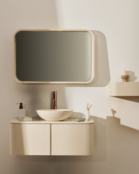 Salaya bathroom furniture made of lacquered beige laminated plywood 90 x 45 cm