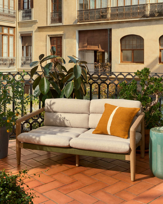 SS26COL3 Sofa od punog akacijinog drveta i tamno zelenog konopa 136 cm FSC 100%