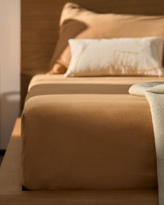 Posteljina Sirale od 100% pamučnog satena sa pranim efektom, boja bakra, za krevet širine 150/160 cm