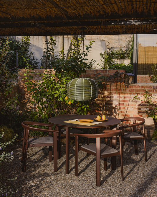 Erica round table made of aluminum and tempered glass in brown color Ø120 cm