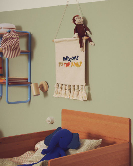 Tandani beige cotton wall decoration with multicolored letters and fringes, 40 x 50 cm