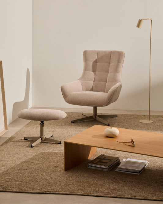 teryl beige chenille swivel armchair with gray metal, FSC 100%