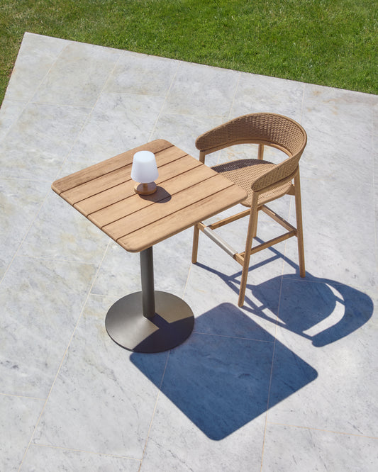 Esilda outdoor high table with FSC 100% acacia top 80x80cm and green steel base Ø55x96cm