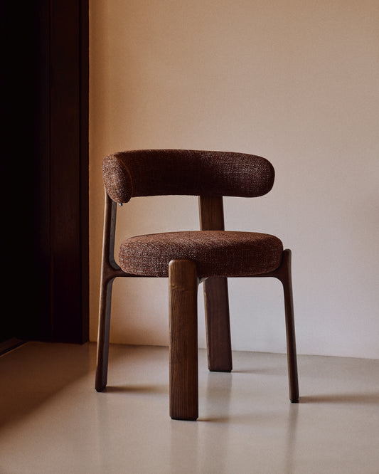 Granite chair in brown chenille and solid ash wood in walnut finish FSC 100%