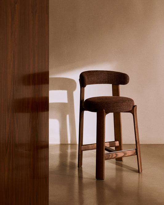 Granite chair in brown chenille and solid ash wood with walnut finish FSC 100% 65cm