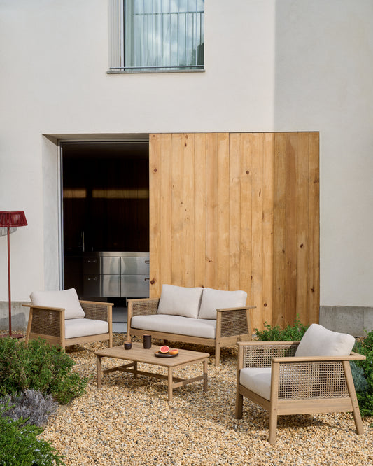 Alabe set consisting of one 2-seater sofa, 2 armchairs and one coffee table made of FSC 100% acacia wood