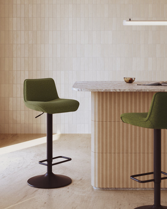 Zenda chair in dark green chenille and matt black steel height 81-102 cm FSC 100%