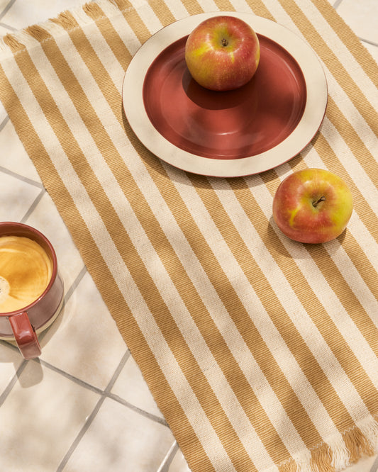 Daltan set of 2 individual cotton jute tablecloths, stripes beige 35 x 50 cm