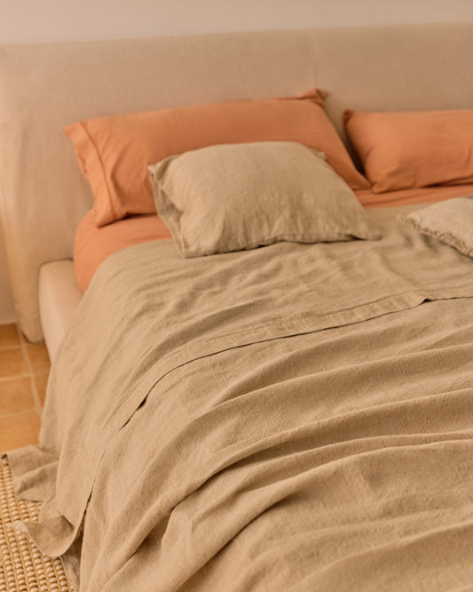 tandy bež 100% platneni prekrivač za krevet 150/160 cm