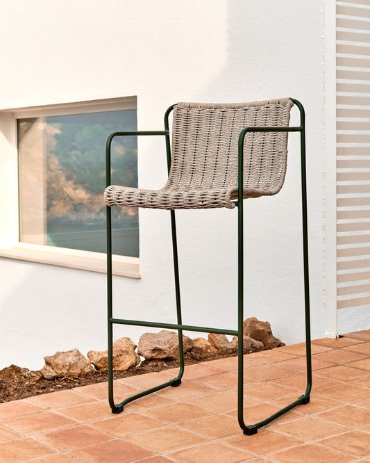 Maura chair in green galvanized steel and ecru and gray rope 64.5cm
