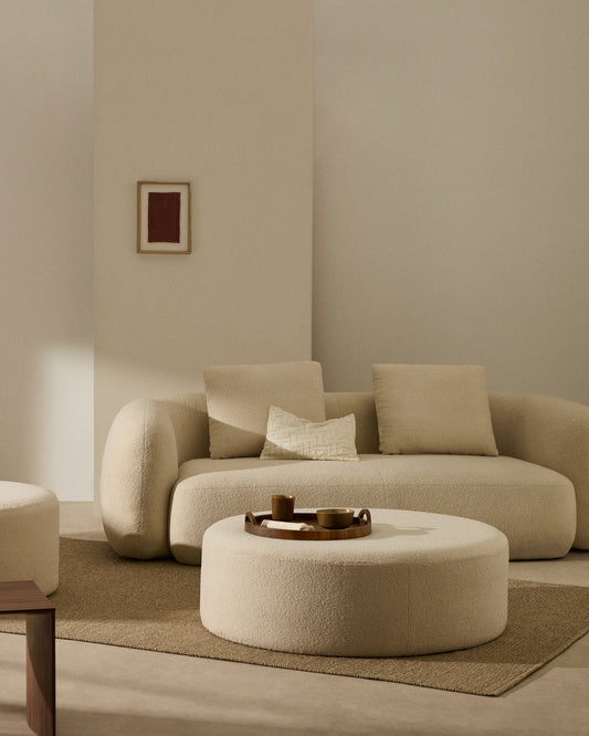 Kaeli footrest with removable cover in ecru boucle Ø 120 cm