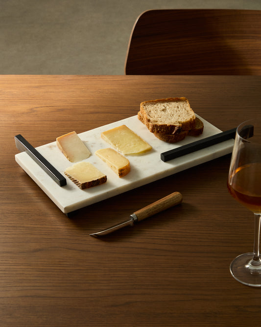 Vira serving board made of white marble and black metal