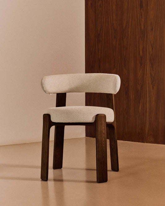 Granite chair in beige chenille and solid ash wood in walnut color FSC 100%