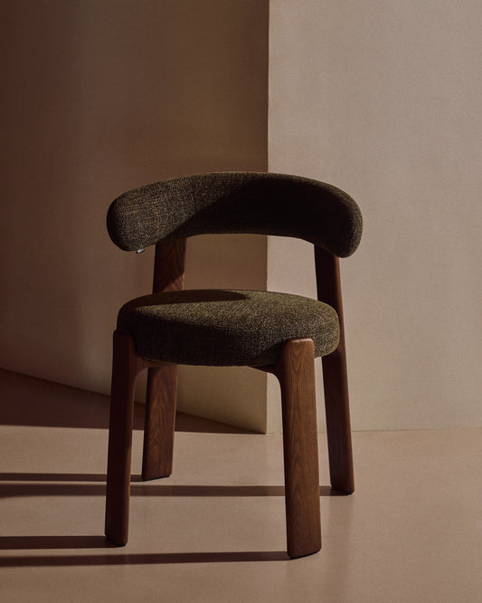 Granite chair in green chenille and with solid ash wood in walnut finish FSC 100%