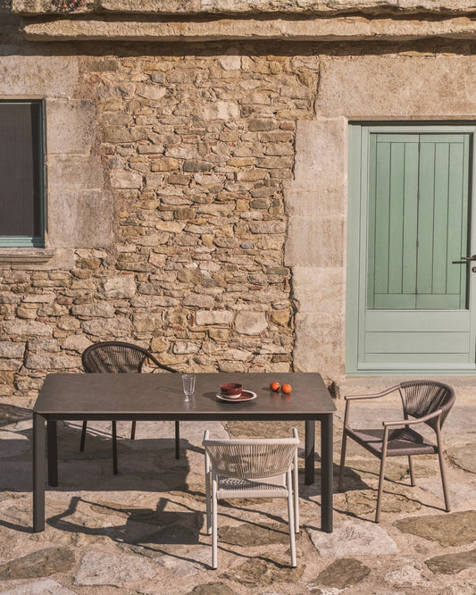 Anafi table made of sintered stone and aluminum in graphite color, 140 x 80 cm