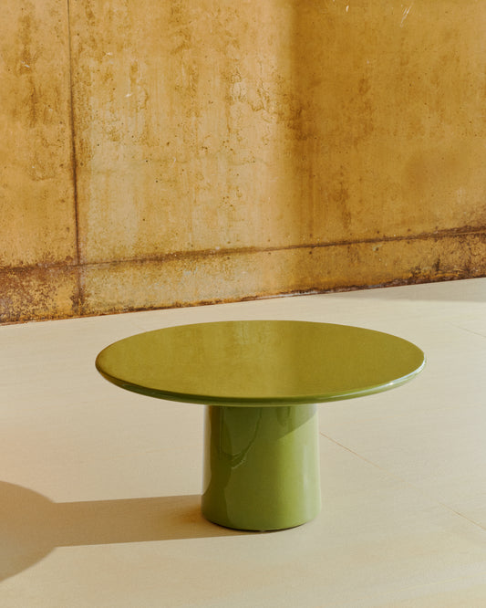 Albanella cement coffee table with glossy green finish Ø85cm
