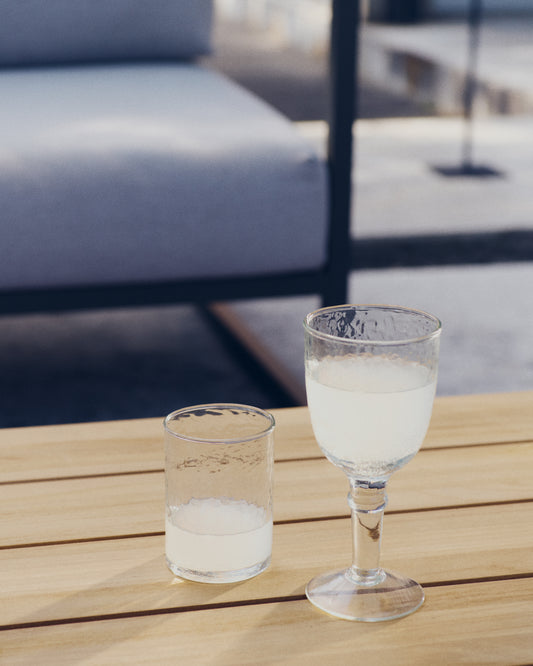 A generous cup made of transparent recycled glass