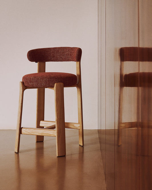 Granite chair in terracotta chenille and solid ash wood with natural tone finish FSC 100% 65cm