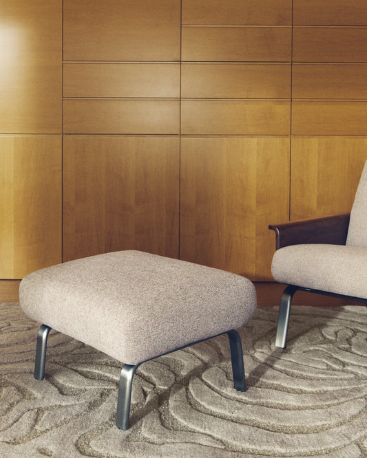 Amsen light brown footstool with brushed stainless steel legs 68 x 55 cm