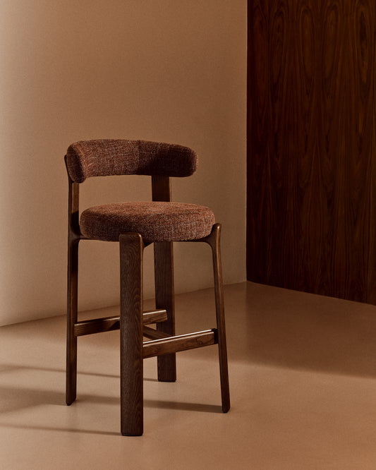 Granite chair in brown chenille and solid ash wood with walnut finish FSC 100% 75cm