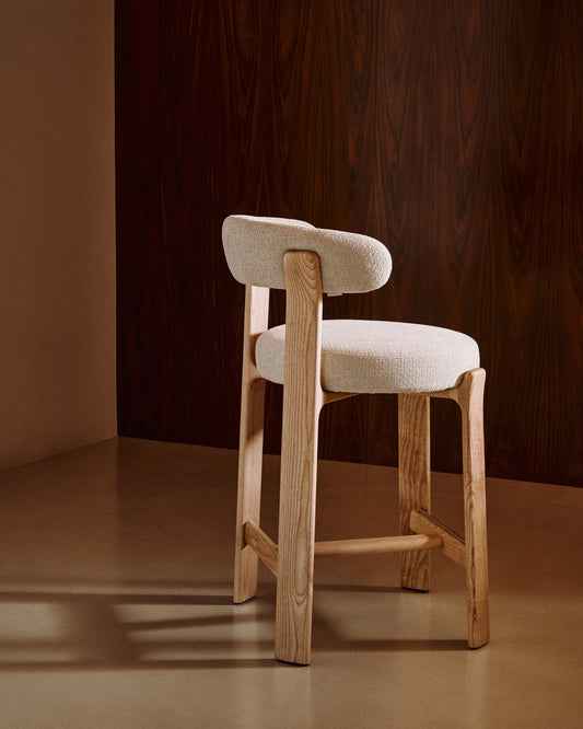 Granite chair in beige chenille and solid ash wood with natural tone finish FSC 100% 65cm