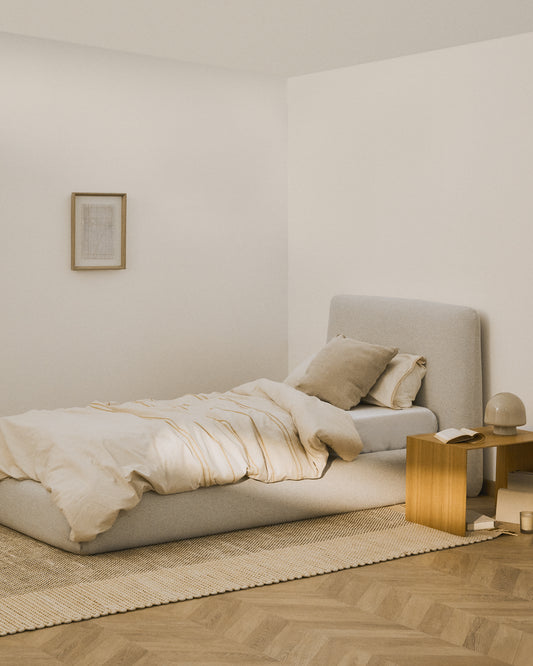 Martina bed with removable ecru chenille fabric mattress cover 90 x 200 cm