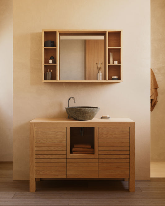 Neria solid teak bathroom furniture with natural finish, 120 x 45 cm
