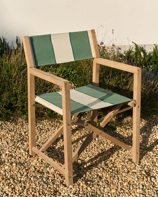 Wilara green and beige striped outdoor folding chair in FSC 100% solid acacia wood