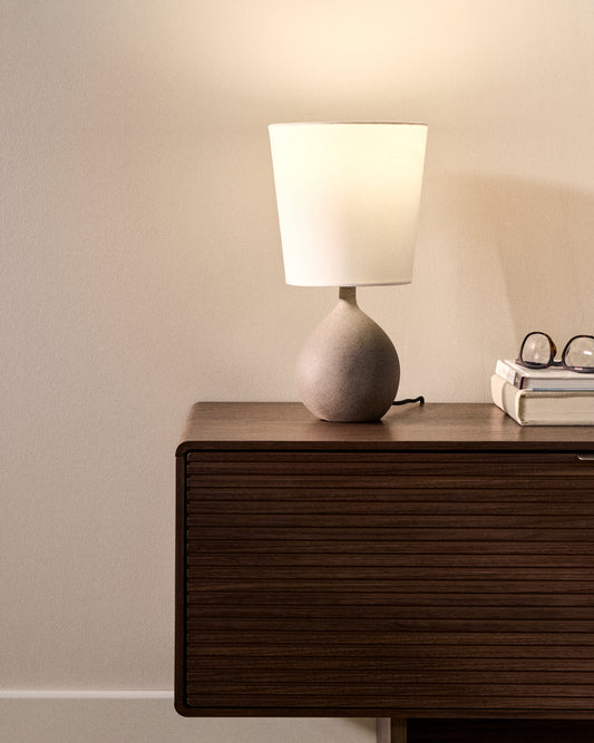 Viona small table lamp with textured imitation stone and cotton lampshade