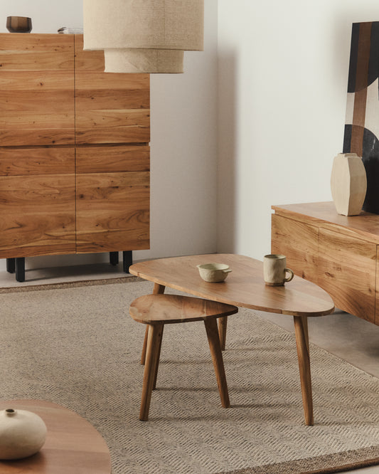 Blown coffee table made of solid acacia with bleached finish Ø110 x 60 cm