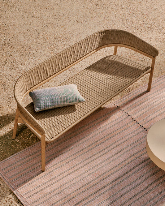 Arinella sofa in FSC 100% solid acacia wood with natural finish and beige rope 167 cm