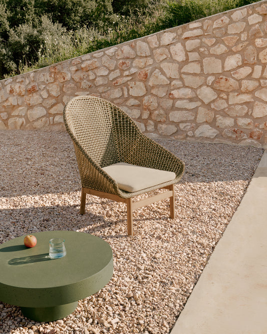 Olbia armchair with high back made of synthetic rattan and FSC 100% solid teak wood