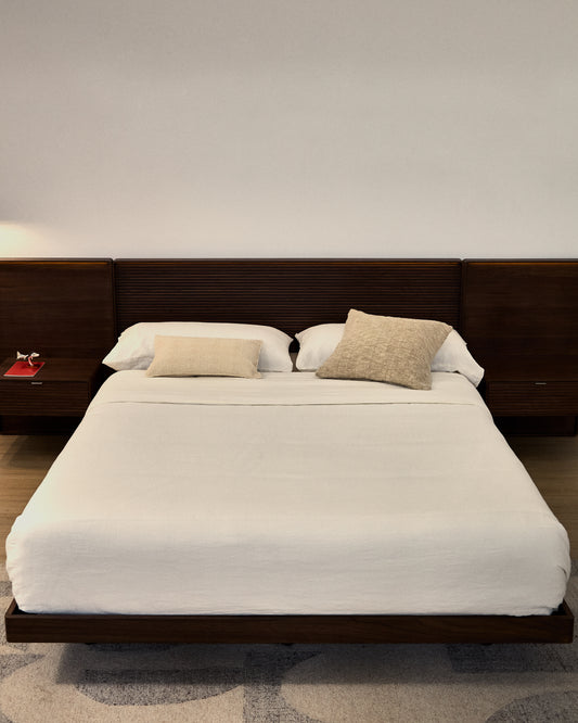 Simmel quilt and pillowcase set made of ecru cotton and linen for a bed 180cm