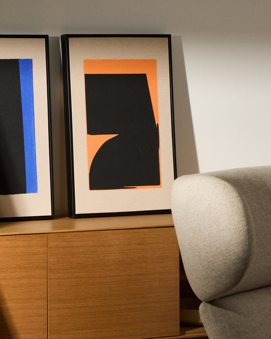 Zernu hand painted orange-black canvas abstract painting 42 x 65 cm