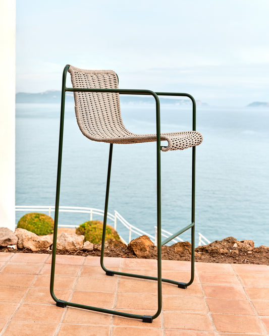 Maura's chair in green galvanized steel and ecru and gray rope 74.5cm