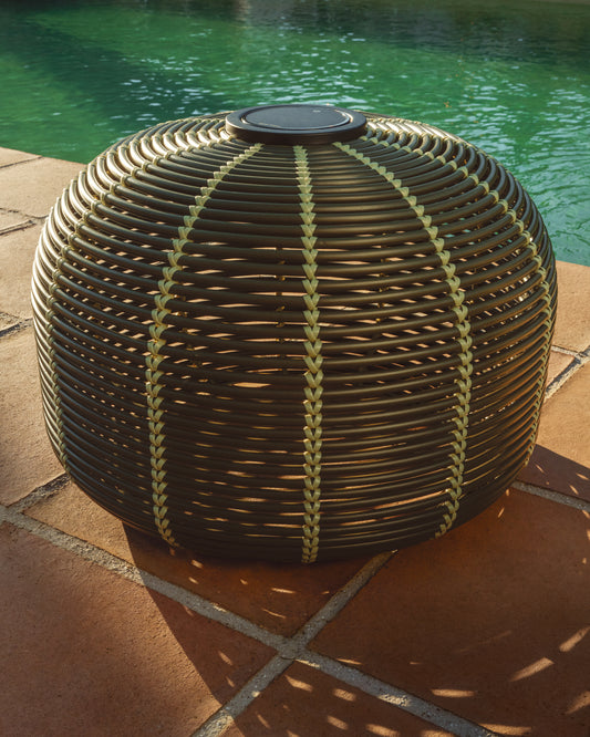 Solar table lamp for outdoor use Garoina LED made of synthetic rattan, green Ø50 cm