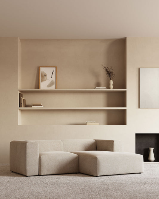 Block two-seater with chaise longue for the right hand in beige, 240 cm FSC Mix Credit