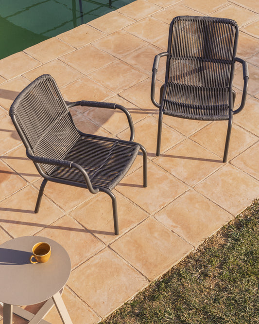 Salis armchair made of aluminum, graphite and dark gray synthetic rope