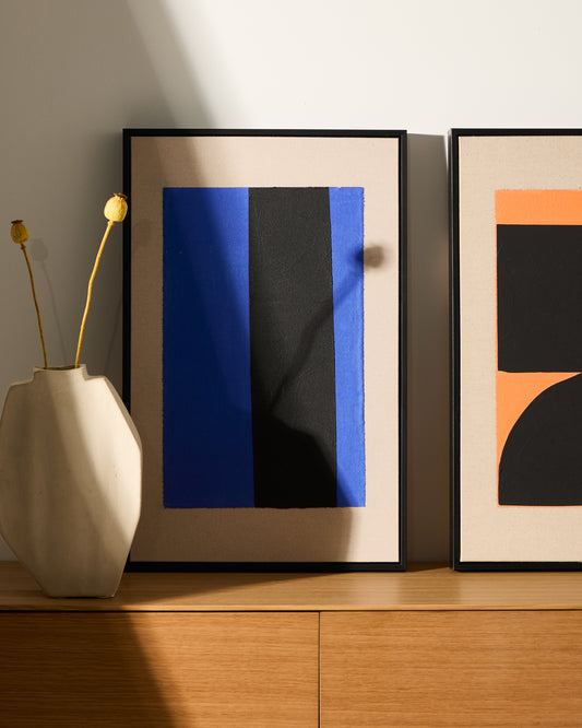 Zernu hand painted blue-black vertical abstract painting 42 x 65 cm