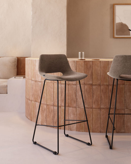 Zahara bar stool brown with steel legs in black color, height 76 cm FSC 100%