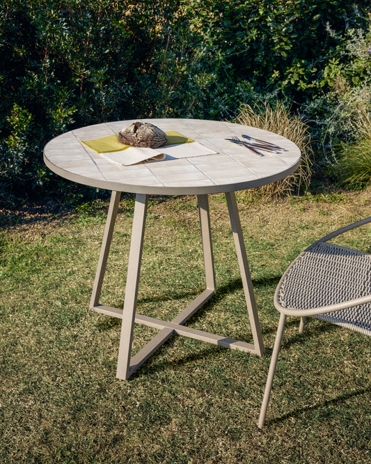 Tella round table made of galvanized steel and beige tiles Ø90 cm