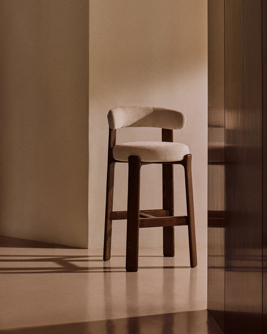 Granite chair in beige chenille and solid ash wood with walnut finish FSC 100% 75cm