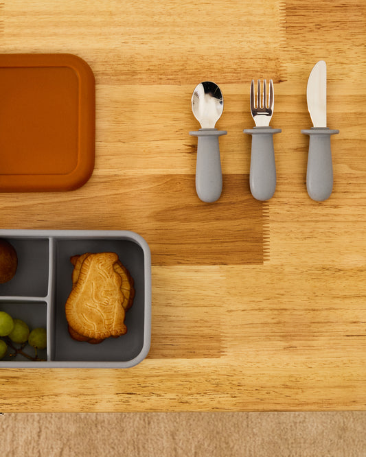 Lily set of knife, fork and spoon made of blue silicone