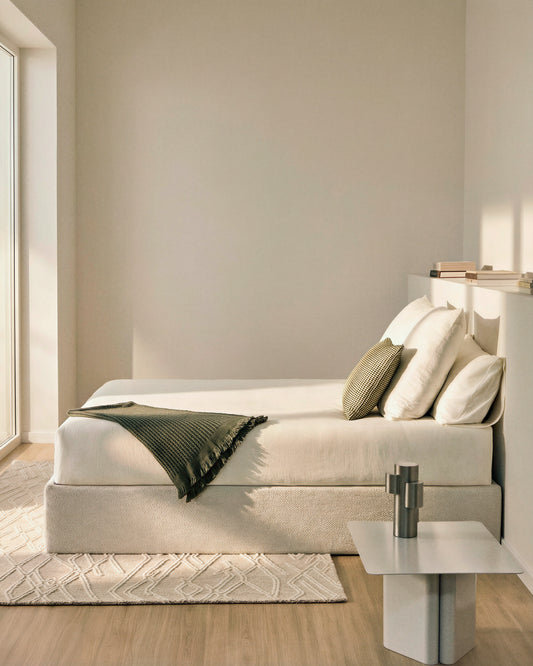Nelzi ecru chenille floor mat with storage and removable mattress cover 160 x 200 cm FSC 100%