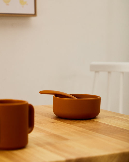 Lily plate and bowl in orange silicone